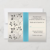 PRINTED RIBBON Silver Aqua Black Floral Reply Card (Back)