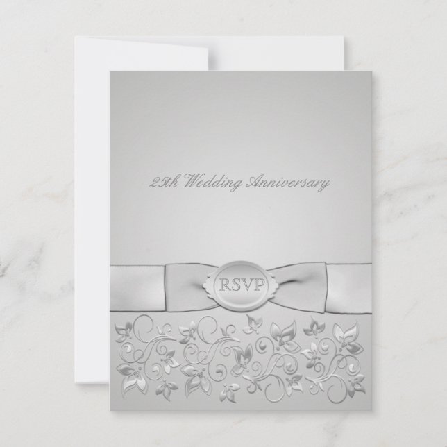 PRINTED RIBBON Silver Gray Floral RSVP Card (Front)