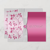 PRINTED RIBBON Silver, Pink Floral RSVP Card (Front/Back)