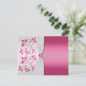PRINTED RIBBON Silver, Pink Floral RSVP Card (Standing Front)