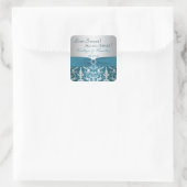 PRINTED RIBBON Silver, Teal Damask Candy Buffet Square Sticker (Bag)