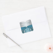 PRINTED RIBBON Silver, Teal Damask Candy Buffet Square Sticker (Envelope)