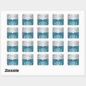PRINTED RIBBON Silver, Teal Damask Candy Buffet Square Sticker (Sheet)