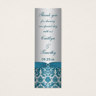 PRINTED RIBBON Silver, Teal Damask Favor Tag