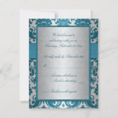 PRINTED RIBBON Silver, Teal Damask Reply Card (Back)