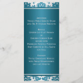 PRINTED RIBBON Silver, Teal Wedding Menu Card (Back)