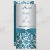 PRINTED RIBBON Silver, Teal Wedding Menu Card (Front/Back)