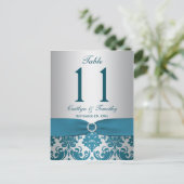PRINTED RIBBON Teal Damask Table Number Postcard (Standing Front)