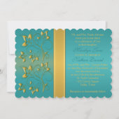 PRINTED RIBBON Teal, Gold Floral Monogram Invite (Back)
