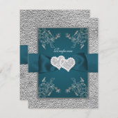 PRINTED RIBBON Teal, Gray Joined Hearts RSVP Card (Front/Back)
