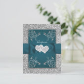 PRINTED RIBBON Teal, Gray Joined Hearts RSVP Card (Standing Front)