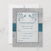 PRINTED RIBBON Teal, Gray Joined Hearts RSVP Card (Back)