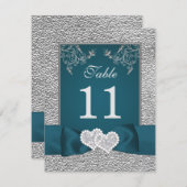 PRINTED RIBBON Teal Gray Joined Hearts Table Card (Front/Back)