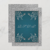 PRINTED RIBBON Teal on FAUX Pewter RSVP Card (Front/Back)