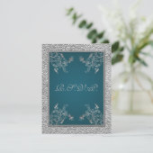 PRINTED RIBBON Teal on FAUX Pewter RSVP Card (Standing Front)