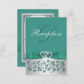 PRINTED RIBBON Teal, Silver Floral Enclosure Card (Front/Back)