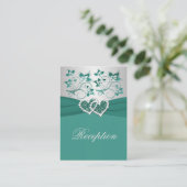 PRINTED RIBBON Teal, Silver Floral Enclosure Card (Standing Front)