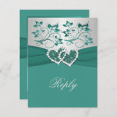 PRINTED RIBBON Teal, Silver Floral Reply Card (Front/Back)