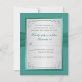 PRINTED RIBBON Teal, Silver Floral Reply Card (Back)