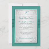PRINTED RIBBON Teal Silver Joined Hearts Invite (Back)