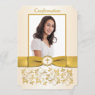 PRINTED RIBBON Ticket Shaped Confirmation Photo Invitation