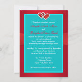 PRINTED RIBBON Turquoise Red Floral Wedding Invite (Back)