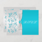 PRINTED RIBBON Turquoise, Silver Floral RSVP Card (Front/Back)