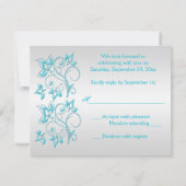 PRINTED RIBBON Turquoise, Silver Floral RSVP Card (Back)