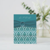 PRINTED RIBBON Vintage Teal Damask Reply Card (Standing Front)