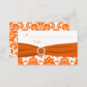 PRINTED RIBBON White, Orange Damask Place Card (Front/Back)