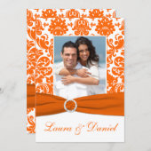 PRINTED RIBBON White, Orange Damask Wedding Invite (Front/Back)