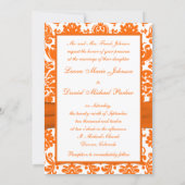 PRINTED RIBBON White, Orange Damask Wedding Invite (Back)