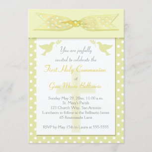 PRINTED RIBBON Yellow 1st Holy Communion Invite