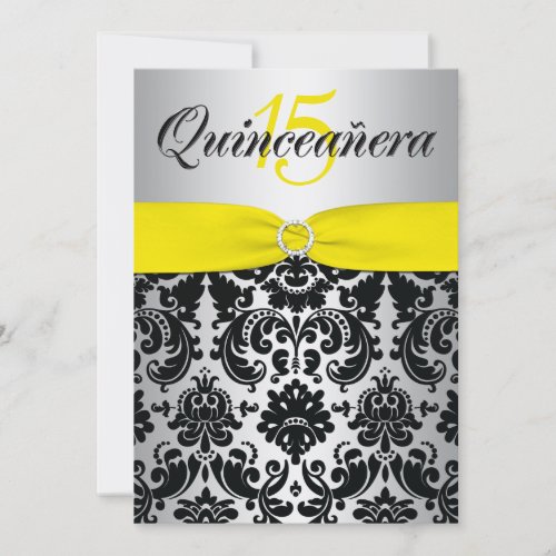 PRINTED RIBBON Yellow Silver Black Quinceanera Invitations
