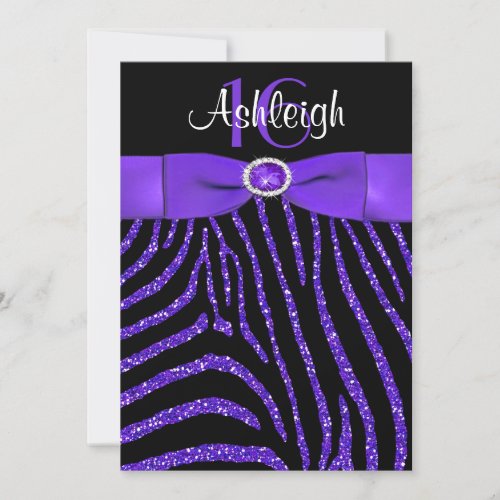 PRINTED RIBBON Zebra 16th Birthday Invitation