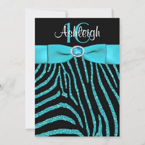 PRINTED RIBBON Zebra 16th Birthday Invitation