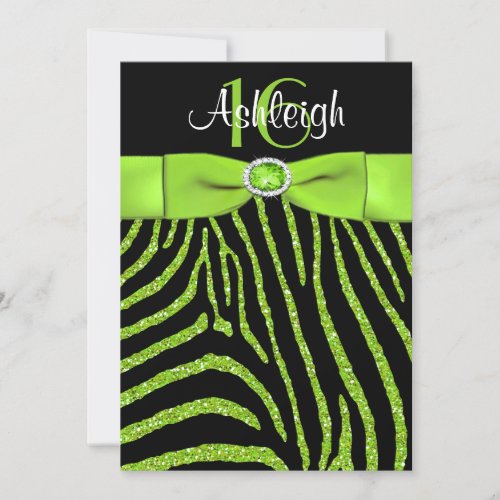 PRINTED RIBBON Zebra 16th Birthday Invitation