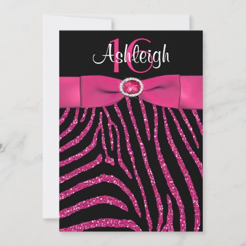 PRINTED RIBBON Zebra 16th Birthday Invitation
