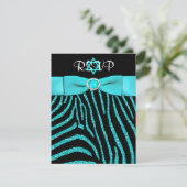 PRINTED RIBBON Zebra, Blue FAUX Glitter RSVP Card (Standing Front)
