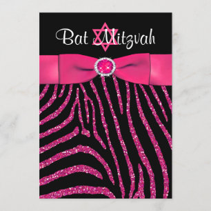 PRINTED RIBBON Zebra Glitter Bat Mitzvah Invite