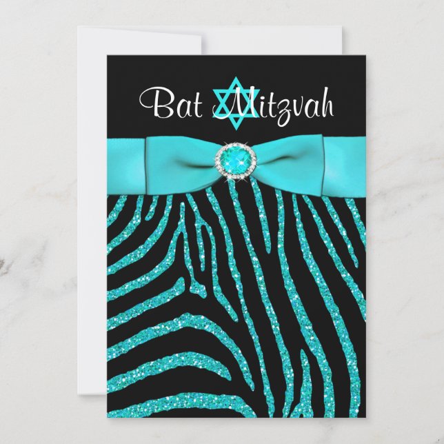 PRINTED RIBBON Zebra Glitter Bat Mitzvah Invite 3 (Front)