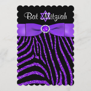 PRINTED RIBBON Zebra Glitter Bat Mitzvah Invite 4