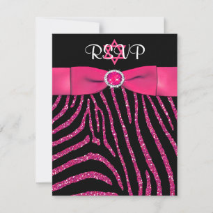 PRINTED RIBBON Zebra, Pink FAUX Glitter RSVP Card