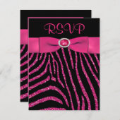 PRINTED RIBBON Zebra Pink FAUX Glitter RSVP Card (Front/Back)