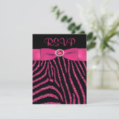 PRINTED RIBBON Zebra Pink FAUX Glitter RSVP Card (Standing Front)
