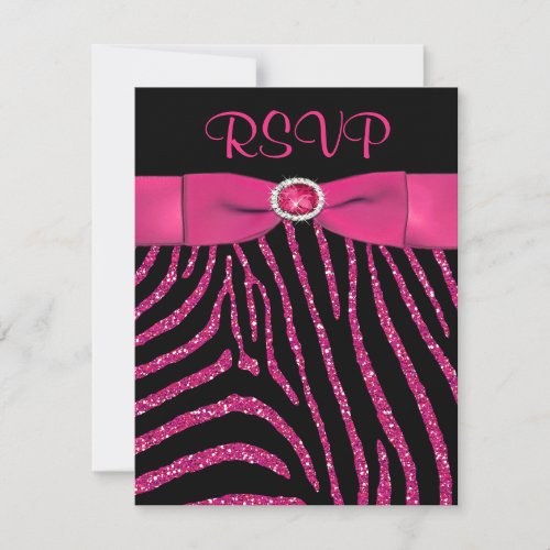 PRINTED RIBBON Zebra Pink FAUX Glitter RSVP Card