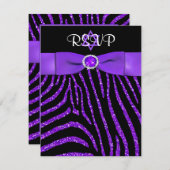 PRINTED RIBBON Zebra Purple FAUX Glitter RSVP Card (Front/Back)