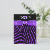 PRINTED RIBBON Zebra Purple FAUX Glitter RSVP Card (Standing Front)