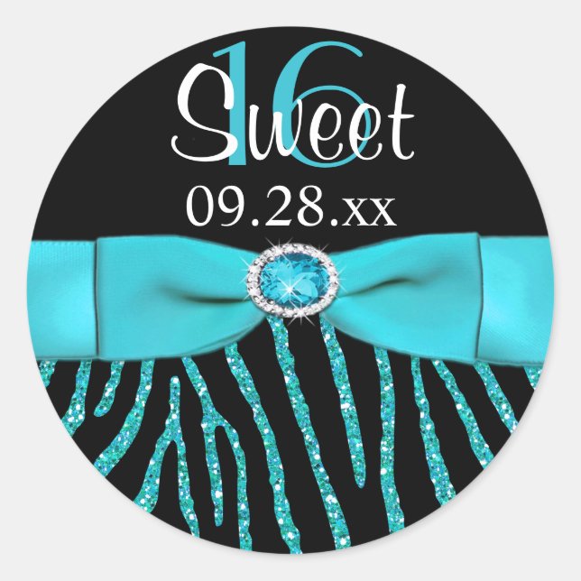 PRINTED RIBBON Zebra Sweet 16 Favor Sticker (Front)
