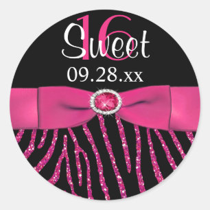PRINTED RIBBON Zebra Sweet 16 Favor Sticker